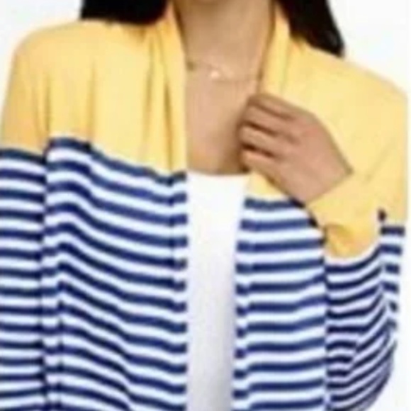 Talbots open lightweight cardigan - Size Petite Petite.  Yellow, Blue and White - Picture 9 of 13